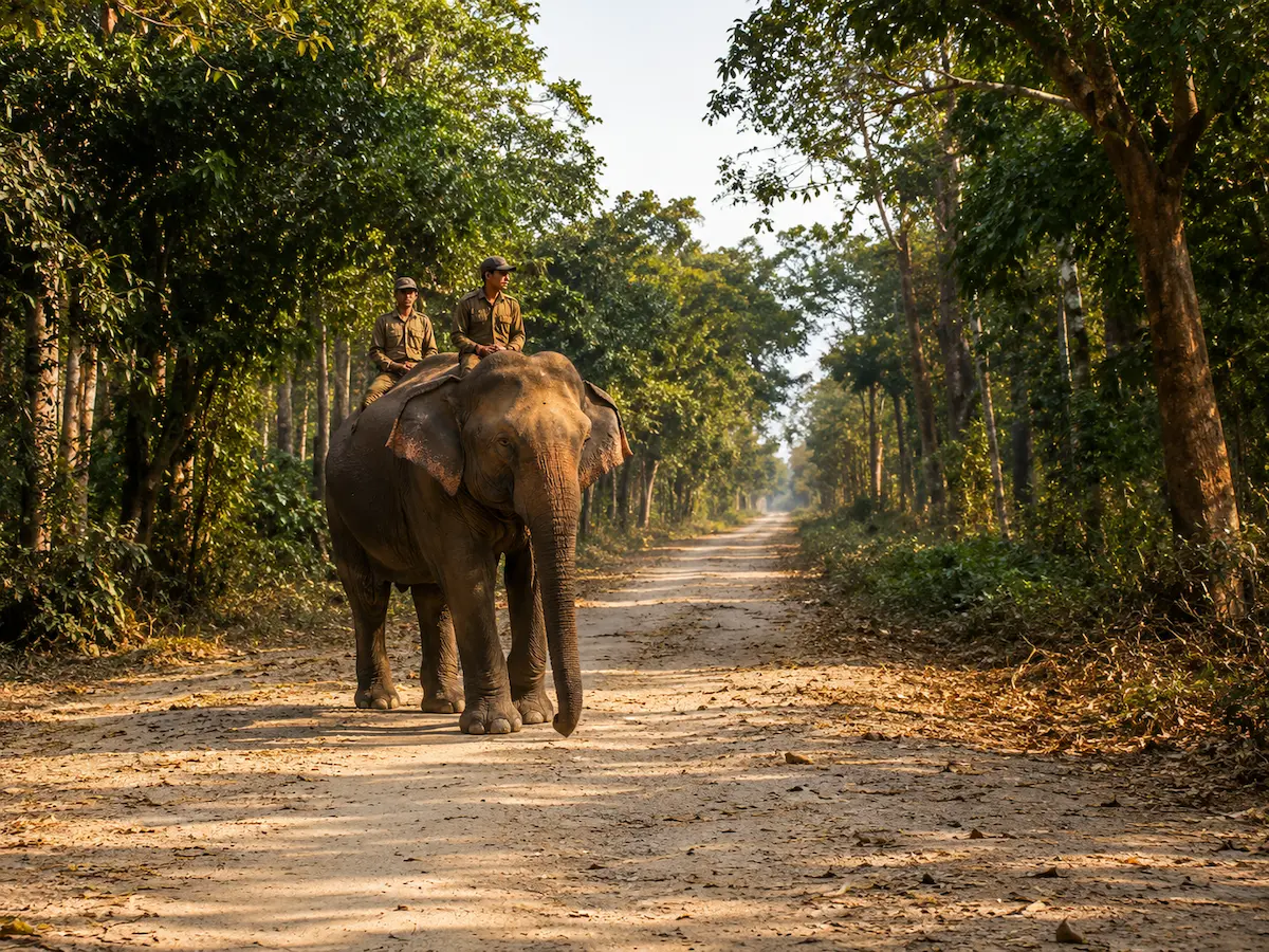 Elephant safari and forest scenery at Nameri National Park near Goswami Eco Homestay, Tezpur.